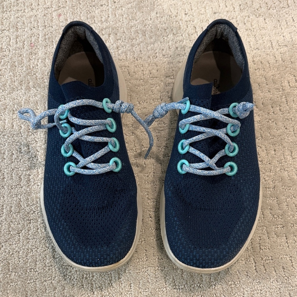 Navy Knit Slip-On Sneakers with Aqua Accents